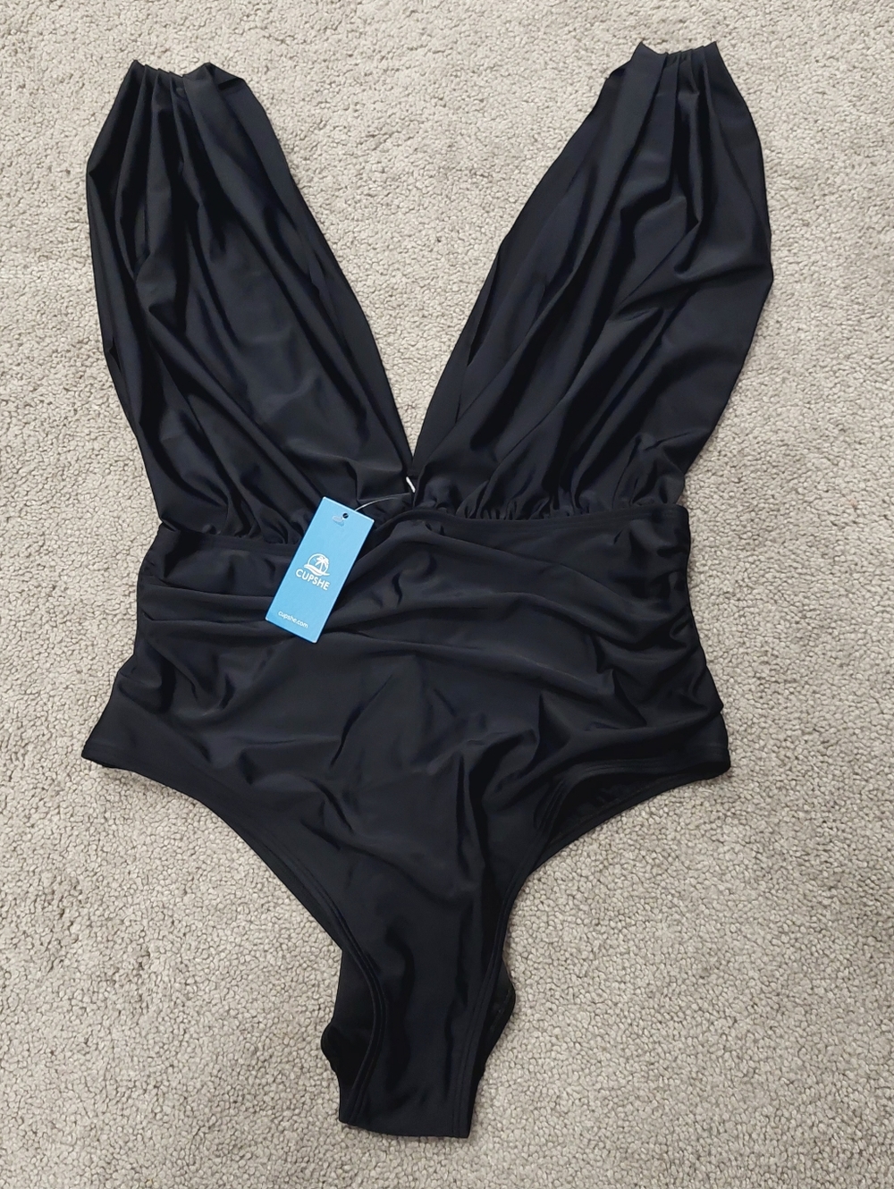 Cupshe Deep-V One-piece Swimsuit XL Black Cheeky Bottom